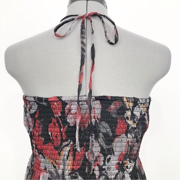 Lapis Dark Floral Whimsigoth Tiered Ruffle Smocked Versatile Halter Dress Skirt - Picture 6 of 16